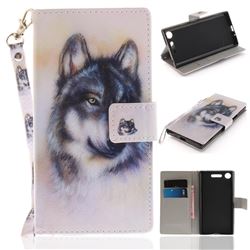 Snow Wolf Hand Strap Leather Wallet Case for Sony Xperia XZ1