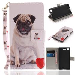 Pug Dog Hand Strap Leather Wallet Case for Sony Xperia XZ1
