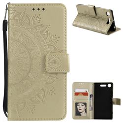 Intricate Embossing Datura Leather Wallet Case for Sony Xperia XZ1 - Golden