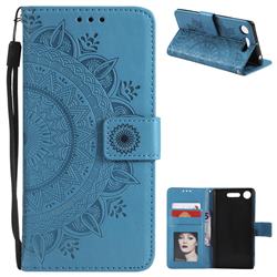 Intricate Embossing Datura Leather Wallet Case for Sony Xperia XZ1 - Blue