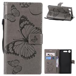 Embossing 3D Butterfly Leather Wallet Case for Sony Xperia XZ1 - Gray