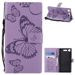 Embossing 3D Butterfly Leather Wallet Case for Sony Xperia XZ1 - Purple