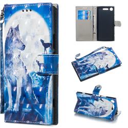 Ice Wolf 3D Painted Leather Wallet Phone Case for Sony Xperia XZ1