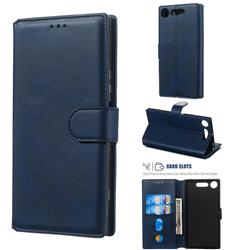 Retro Calf Matte Leather Wallet Phone Case for Sony Xperia XZ1 - Blue
