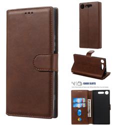 Retro Calf Matte Leather Wallet Phone Case for Sony Xperia XZ1 - Brown