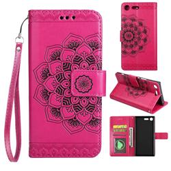 Embossing Half Mandala Flower Leather Wallet Case for Sony Xperia XZ1 - Rose Red
