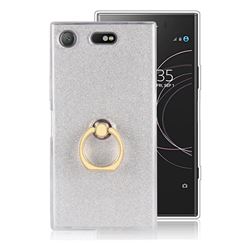 Luxury Soft TPU Glitter Back Ring Cover with 360 Rotate Finger Holder Buckle for Sony Xperia XZ1 Compact - White