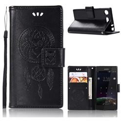 Intricate Embossing Owl Campanula Leather Wallet Case for Sony Xperia XZ1 Compact - Black