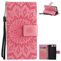 Embossing Sunflower Leather Wallet Case for Sony Xperia XZ1 Compact - Pink