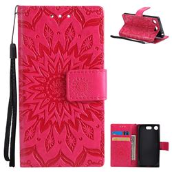 Embossing Sunflower Leather Wallet Case for Sony Xperia XZ1 Compact - Red