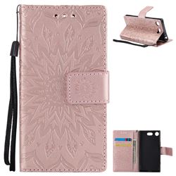Embossing Sunflower Leather Wallet Case for Sony Xperia XZ1 Compact - Rose Gold