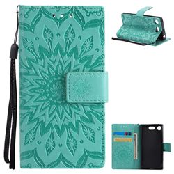 Embossing Sunflower Leather Wallet Case for Sony Xperia XZ1 Compact - Green