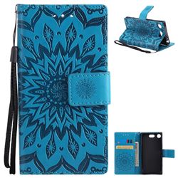 Embossing Sunflower Leather Wallet Case for Sony Xperia XZ1 Compact - Blue