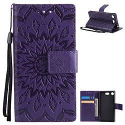 Embossing Sunflower Leather Wallet Case for Sony Xperia XZ1 Compact - Purple