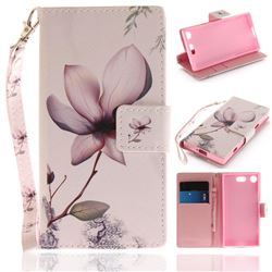 Magnolia Flower Hand Strap Leather Wallet Case for Sony Xperia XZ1 Compact