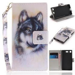 Snow Wolf Hand Strap Leather Wallet Case for Sony Xperia XZ1 Compact