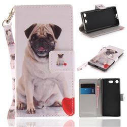 Pug Dog Hand Strap Leather Wallet Case for Sony Xperia XZ1 Compact