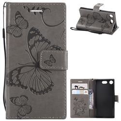 Embossing 3D Butterfly Leather Wallet Case for Sony Xperia XZ1 Compact - Gray