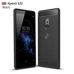 Luxury Carbon Fiber Brushed Wire Drawing Silicone TPU Back Cover for Sony Xperia XZ2 - Black