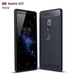 Luxury Carbon Fiber Brushed Wire Drawing Silicone TPU Back Cover for Sony Xperia XZ2 - Navy