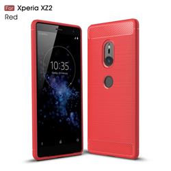 Luxury Carbon Fiber Brushed Wire Drawing Silicone TPU Back Cover for Sony Xperia XZ2 - Red
