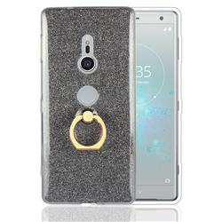 Luxury Soft TPU Glitter Back Ring Cover with 360 Rotate Finger Holder Buckle for Sony Xperia XZ2 - Black