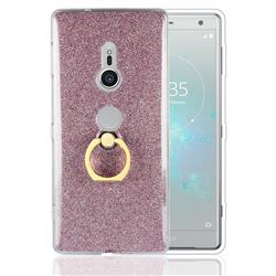 Luxury Soft TPU Glitter Back Ring Cover with 360 Rotate Finger Holder Buckle for Sony Xperia XZ2 - Pink