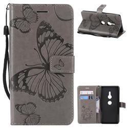 Embossing 3D Butterfly Leather Wallet Case for Sony Xperia XZ2 - Gray