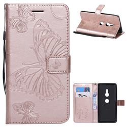 Embossing 3D Butterfly Leather Wallet Case for Sony Xperia XZ2 - Rose Gold