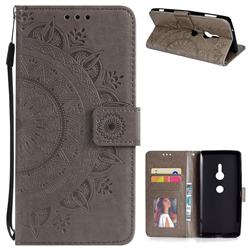 Intricate Embossing Datura Leather Wallet Case for Sony Xperia XZ2 - Gray