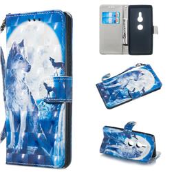 Ice Wolf 3D Painted Leather Wallet Phone Case for Sony Xperia XZ2