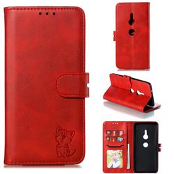 Embossing Happy Cat Leather Wallet Case for Sony Xperia XZ2 - Red
