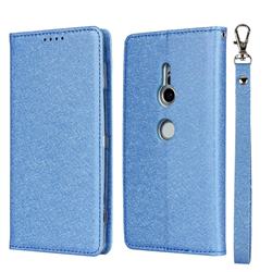Ultra Slim Magnetic Automatic Suction Silk Lanyard Leather Flip Cover for Sony Xperia XZ2 - Sky Blue