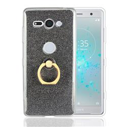 Luxury Soft TPU Glitter Back Ring Cover with 360 Rotate Finger Holder Buckle for Sony Xperia XZ2 Compact - Black