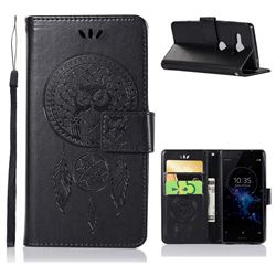 Intricate Embossing Owl Campanula Leather Wallet Case for Sony Xperia XZ2 Compact - Black