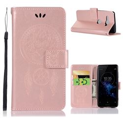 Intricate Embossing Owl Campanula Leather Wallet Case for Sony Xperia XZ2 Compact - Rose Gold