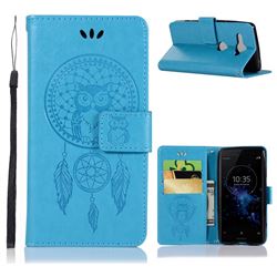 Intricate Embossing Owl Campanula Leather Wallet Case for Sony Xperia XZ2 Compact - Blue