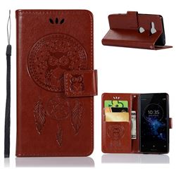 Intricate Embossing Owl Campanula Leather Wallet Case for Sony Xperia XZ2 Compact - Brown