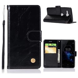 Luxury Retro Leather Wallet Case for Sony Xperia XZ2 Compact - Black
