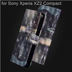 Tiger and Cat 3D Painted Leather Wallet Case for Sony Xperia XZ2 Compact
