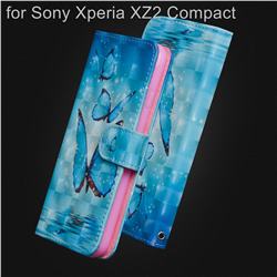 Blue Sea Butterflies 3D Painted Leather Wallet Case for Sony Xperia XZ2 Compact
