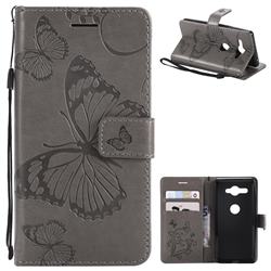 Embossing 3D Butterfly Leather Wallet Case for Sony Xperia XZ2 Compact - Gray