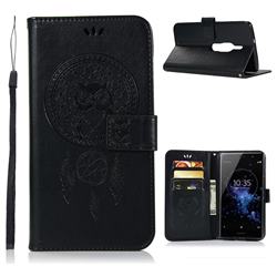 Intricate Embossing Owl Campanula Leather Wallet Case for Sony Xperia XZ2 Premium - Black