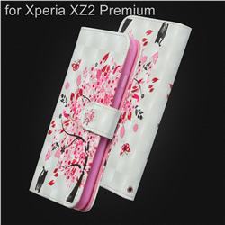Tree and Cat 3D Painted Leather Wallet Case for Sony Xperia XZ2 Premium