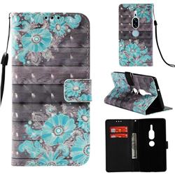 Blue Flower 3D Painted Leather Wallet Case for Sony Xperia XZ2 Premium