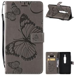 Embossing 3D Butterfly Leather Wallet Case for Sony Xperia XZ2 Premium - Gray