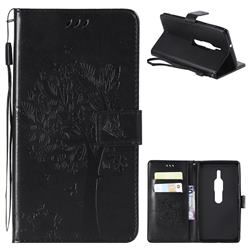 Embossing Butterfly Tree Leather Wallet Case for Sony Xperia XZ2 Premium - Black