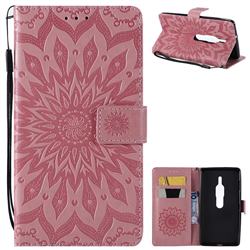 Embossing Sunflower Leather Wallet Case for Sony Xperia XZ2 Premium - Pink