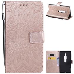 Embossing Sunflower Leather Wallet Case for Sony Xperia XZ2 Premium - Rose Gold