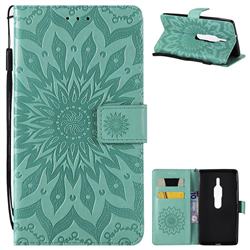 Embossing Sunflower Leather Wallet Case for Sony Xperia XZ2 Premium - Green